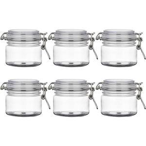 6 Pcs 220ml/7.3oz Empty PET Storage Jar With Locking Clamp Sealed Food Storage Container Bottles Canister Airtight Flip Jar For Sugar Coffee Candy Nuts Spices Cookie And More (clear)
