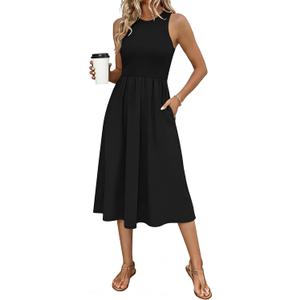 Naggoo Women's Sleeveless Dress Summer Casual Flowy Sundress Knit Tank Top Racerback Midi Dresses Pockets (Medium, Black)