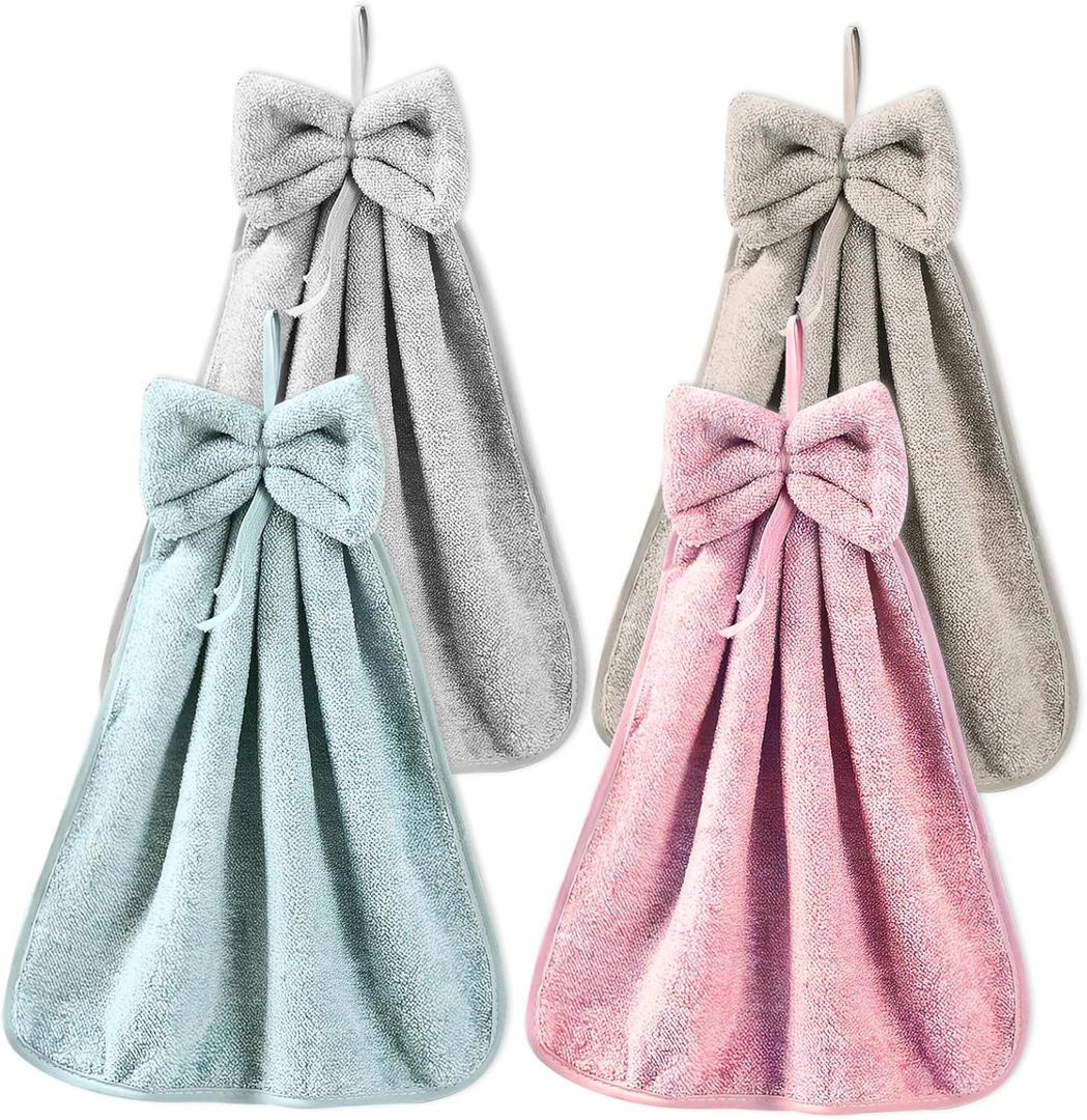 Hanging Hand Dry Towels, Microfiber Coral Velvet Hand Towels Hanging Loop, Absorbent Super Soft Cute Hand Towels for Kitchen Bathroom Kids Adults (Snowflake)