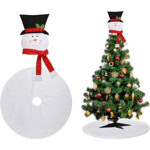 Christmas Snowman Tree Topper and Plush Tree Skirt - 36 Inches Faux Fur White Tree Skirt Snowman Treetop Decor for Holiday Winter Party Supplies