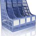 Lemical File Holder Desktop Filing File Box 4 Compartments Vertical File Organizer Magazine Rack Book Holder Frames Binder Holder for Home Office School (Blue)