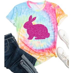 Easter Shirt for Women: Easter Bunny Tshirt Happy Easter Tee Shirts (L)