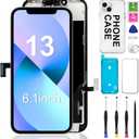 for iPhone 13 Screen Replacement 6.1 inch, 3D Touch LCD Screen Display Digitizer Frame Assembly Repair Kit with Phone Case+Waterproof Seal+Repair Tools - Model A2482, A2631, A2633, A2634, A2635