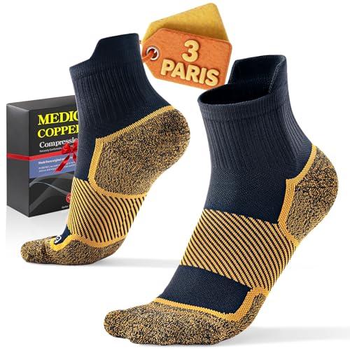 Firm Copper Compression Ankle Socks 20–30 mmHg for Women & Men (3 Pairs) – Medical Support for Circulation, Swelling, Odor Control & Foot Fatigue, Medium Size
