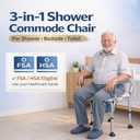 3-in-1 Bedside Commode Chair, Height Adjustable Shower Chair & Toilet Safety Frame, Waterproof Seat, Flip-Up Armrests, Non-Slip Feet, Aluminum Frame, 300 lbs Capacity