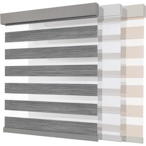 Joydeco Cordless Zebra Blinds (Pro), Dual Layer Light Control Zebra Blinds for Windows, Light-Proof Aluminum Cover, Free-Stop Roller Shades for Home & Office (Gray,28" W x 75" H)