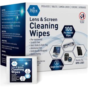 MED PRIDE Lens and Screen Cleaning Wipes for Eyeglasses, Touch Screens, Cameras, Anti-Fog, Scratch-, Anti-Static (100 100 Count (Pack of 1)