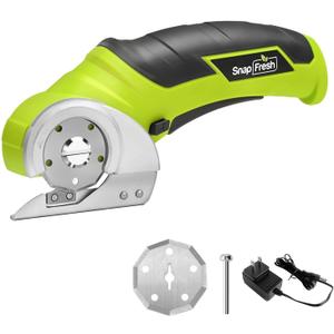 SnapFresh Cordless Electric Scissors, 4V Electric Mini Box Cutter, Carpet & Cardboard Cutter Tool with a Replacement Blade/Charger, Rotary Cutter for Cardboard Packages Leather (Plastic Green)