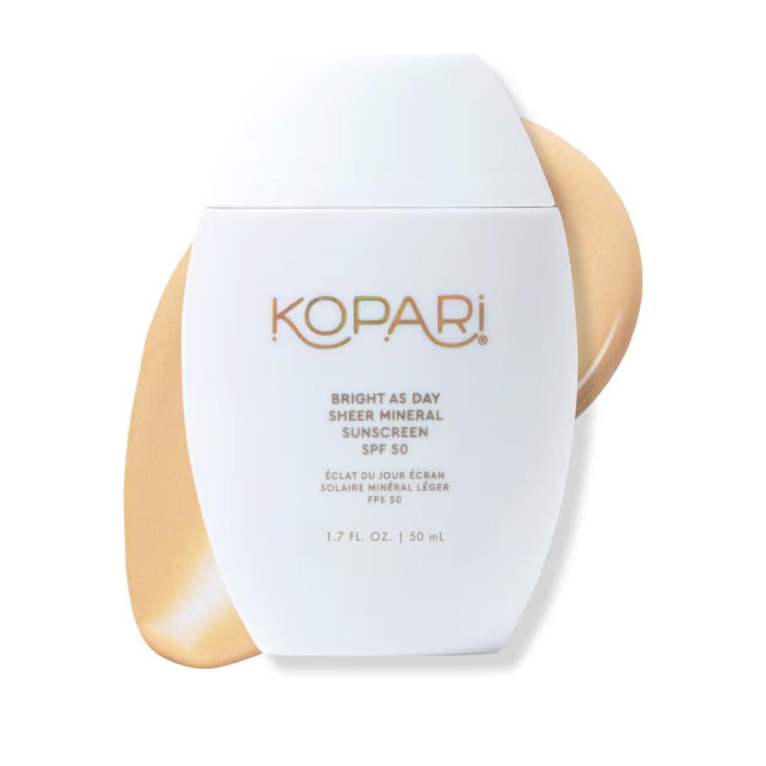 Kopari Bright as Day Sheer Mineral Sunscreen SPF 50, 100% Mineral Facial Sunscreen with Vitamin C & Niacinamide, Sheer Finish, All Skin Tones, 1.7 oz, BB 04/2027