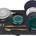 Dish Drying Mat, Silicone Dish Drying Mat for Kitchen Counter, Extra Thick & Large Dish Drainboard Mat with Built-in Drain, Non-silp, Heat Resistant, Dishwasher Safe (Black, 24" x 15")