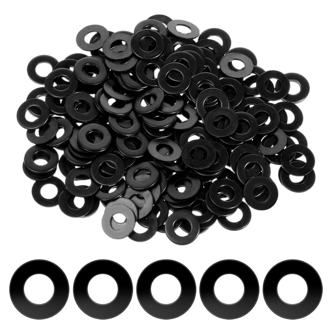 200 PCS Black M4 Flat Washers, 4mm ID, 9mm OD, Stainless Steel Electroplated Fender Flat Washer, 0.8mm Thickness, Repair Metal Washers for Screws Bolts Decorating Parts
