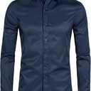 DELCARINO Men's Long Sleeve Button Up Shirts Solid Slim Fit Casual Business Formal Dress Shirt 3XL