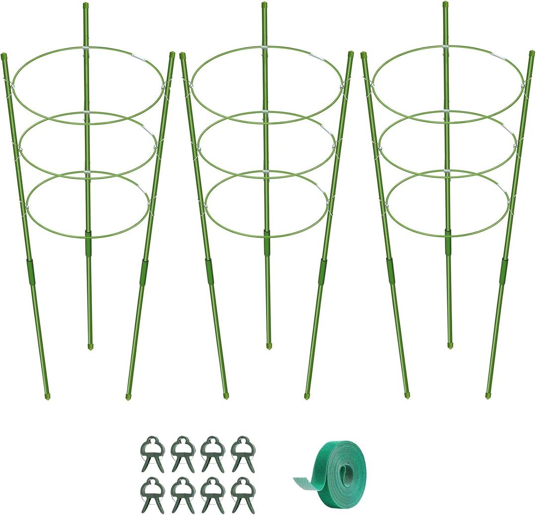 KLS 3 Pack Tomato Cage for Pots Plant Support, Upgrade 36 Inches Tomato Cages for Garden, Pepper Cage Trellis Kit with Plant Tie and Clips (36")