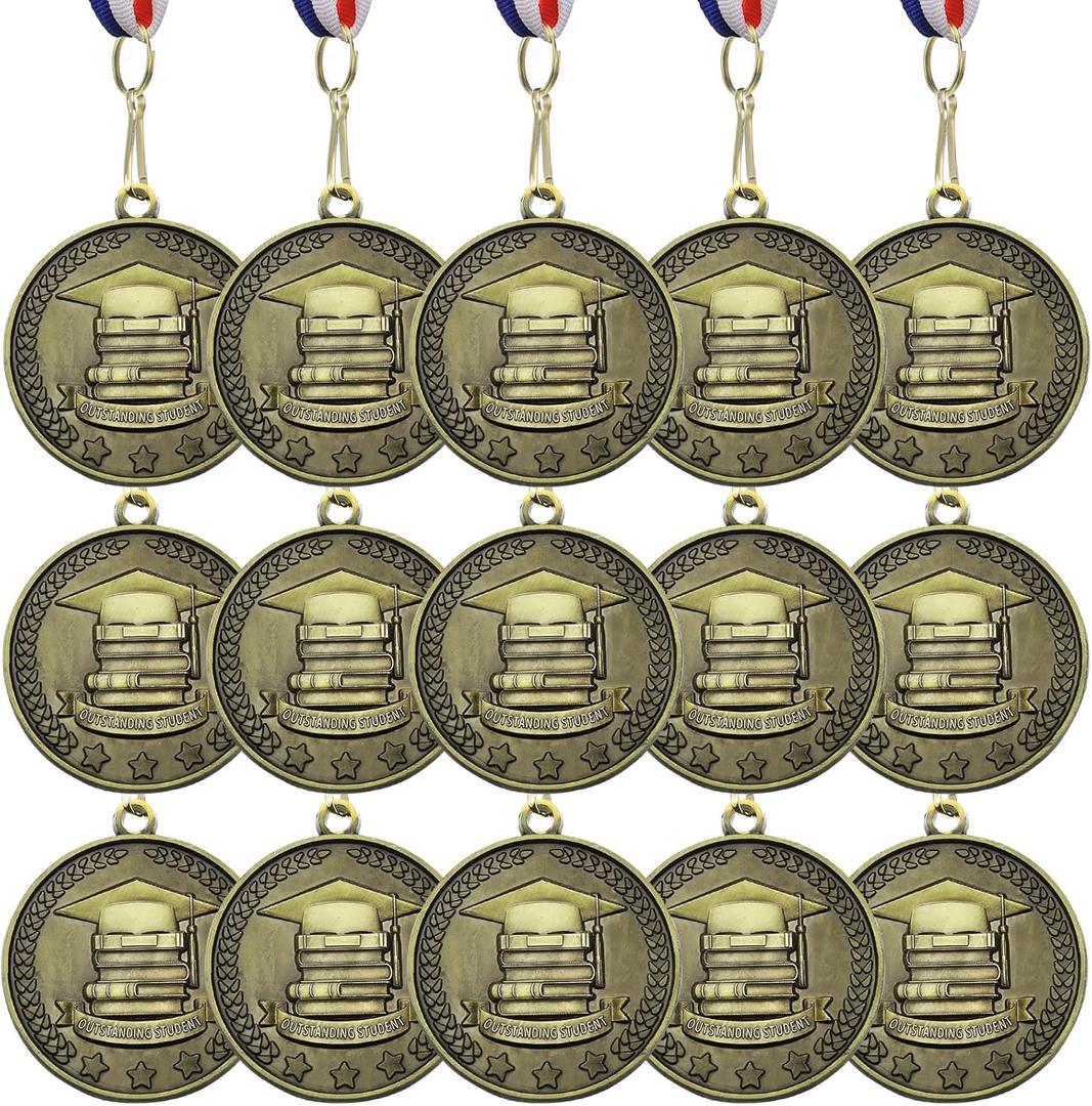 16 Pcs Outstanding Student Scholastic Metal Medals Scholastic Award Medals with Ribbons Academic Award Prize Gift for Education, Recognition, Achievement