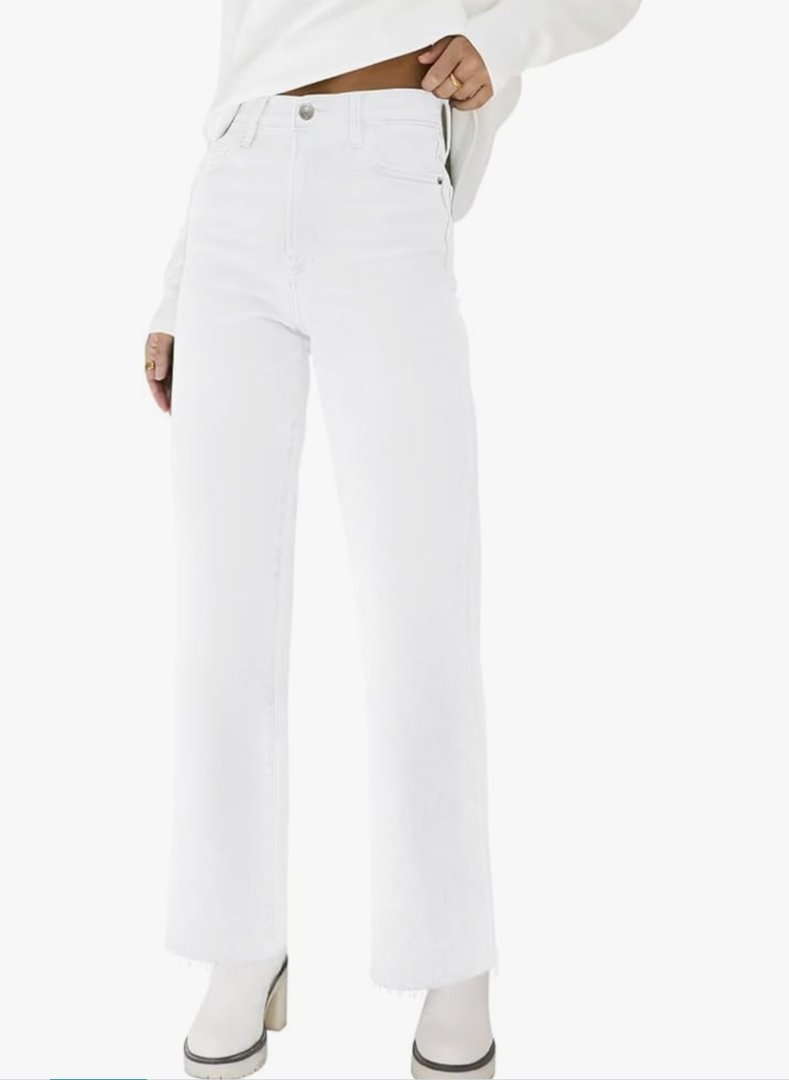 KDF Straight Leg Jeans for Women High Waisted Jeans Frayed Baggy Pants Raw Hem Loose Stretchy Cropped Wide Leg Jeans Size 8