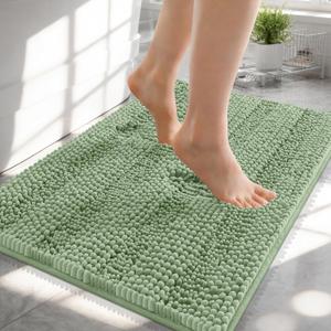 OLANLY Thick Small Bathroom Rugs 24x16, Extra Soft Absorbent Chenille Striped Bath Rugs, Rubber Backing, Machine Wash, Bath Mats for Bathroom Floor, Tub and Shower, Home Decor Accessories, Sage Green