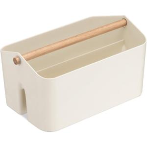 Navaris Organizer Caddy with Wood Handle - Storage Holder with 2 Compartments for Makeup Nursery Desk Bathroom 10.4" x 6.5" x 5.9" - Cream Navaris Organizer Caddy with Wood Handle - Storage Holder with 2 Compartments for Makeup Nursery Desk Bathroom 10.4" x 6.5" x 5.9" - Cream