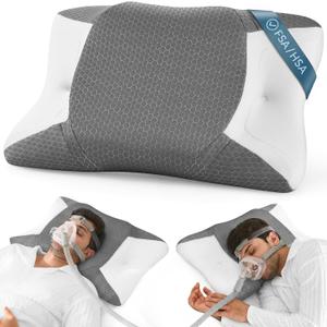Elviros CPAP Pillow for Side Sleeping, HSA/FSA Sleep Apnea Memory Foam Pillow for All CPAP Masks Users to Reduce Air Leaks & Masks Pressure, Adjustable Height with Cooling Breathable Cover