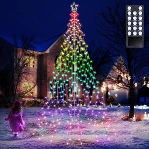 Flacchi Outdoor Star String Lights - Pole Set with Remote, Multiple Lighting Modes, Timer, and Waterproof Feature for Ultimate Holiday Decor (RGB, 10 FT/408LED) (RGB (Red, Green, Blue))
