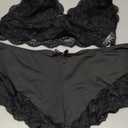 MakeMeChic Women's Plus Size 2 Piece Lingerie Set Floral Lace Knot Cut Out Scallop Trim Bra and Panty Sets (3X-Large, Black)