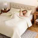 YnM Velvet Weighted Blanket, Ultra-Soft Heavy Bed Blankets, Heavy Weight Big Comforter, Oversized Bedspread & Home Decor Piece for All Season (Cream White, 90"x90" 15lbs, Full/Queen)