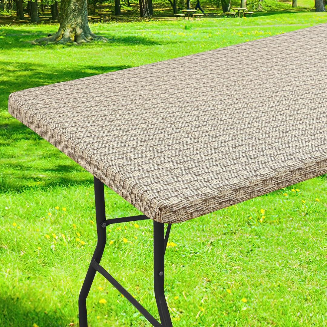 Smiry Rectangle Table Cloth Cover, Waterproof Elastic Fitted Picnic Tablecloth for 5 Foot Tables, Wipeable Flannel Backed Vinyl Tablecloths for Camping, Dining, Outdoor (Weave Patterns, 30" x 60")