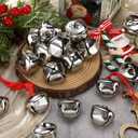 Bencailor 24 Pcs 2025 Christmas Believe Bells 1.5 Inch Silver Ornament for Christmas Tree Xmas Polar Jingle Bell Mini Metal Hanging Sleigh Ornament with Ribbon for Xmas Tree Wreath Crafts Gifts