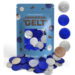 2 x The Dreidel Company Milk Chocolate Coins, Hanukkah Gelt, Blue And Silver Coins, Made with Premium Belgian Chocolate, Nut-Free, Gluten-Free, Non-GMO, Kosher Certified Dairy (100-Pack) (EXP 01/22/27)