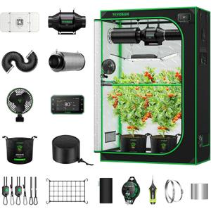 VIVOSUN Smart Pro Grow Tent Kit 2x4 Complete Grow System WiFi-Integrated Automatic Control with GrowHub E42A+, 2-in-1 Tunable Spectrum LED Grow Light, 360 Ventilation & Circulation Control System