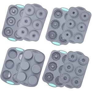 Tongjude 8 Pieces Silicone Donut Pans, Nonstick Silicone Muffin Pans, Heat Resistant Kitchen Oven Silicone Baking Cups, Dishwasher Safe and Microwave Safe, Grey