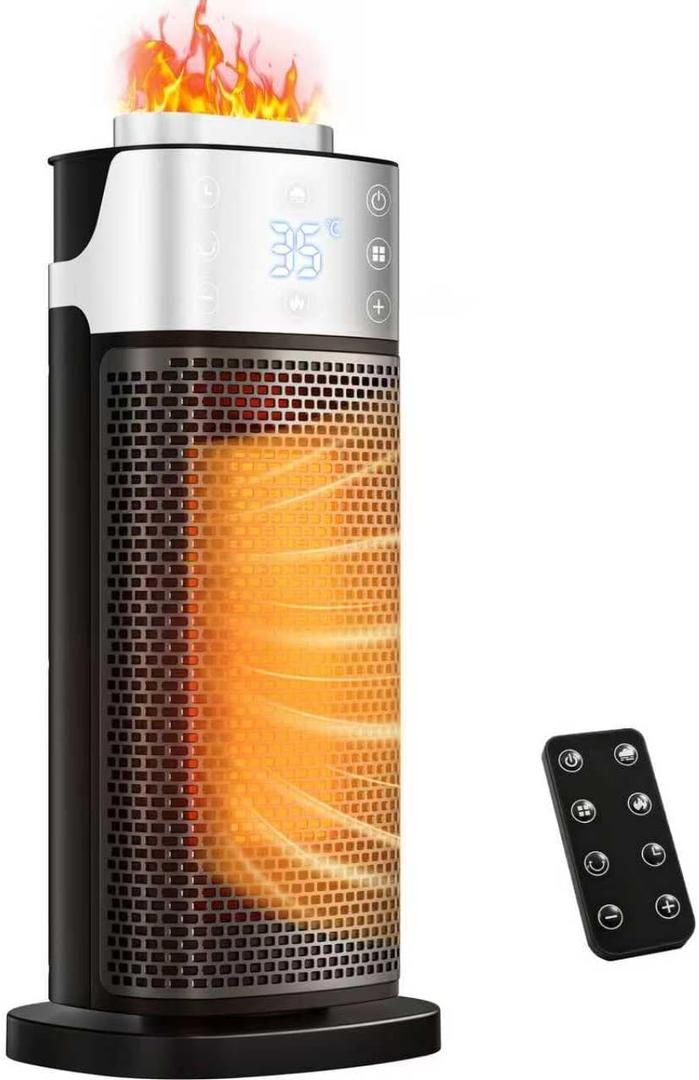 Space Heaters for Indoor Use, Staholz 3-in-1 Electric Heater with Humidifier with 3D Flame Ambient Light, 1500W Portable Heater with Thermostat, Remote, 12H Timer for Office Bedroom (Black)