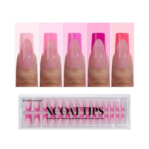 BTArtboxnails XCOATTIPS Pink French Tip Press On Nails - Long Press On Nails Square, Soft Gel Nail Tips, 150Pcs Soak Off Acrylic Pink Fake Nail Extension in 15 Sizes