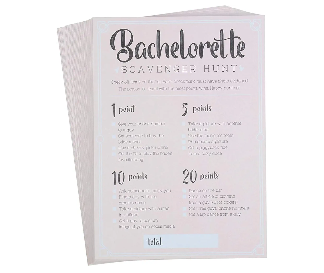 Bachelorette Party Games - 50-Pack Bar Scavenger Hunt Drinking Game and Dares, Fun Novelty Cards for Girls Night Out, Bachelorette Party Supplies, 5 x 7 Inches