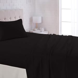 Amazon Basics Lightweight Breathable Super Soft Easy Care Wrinkle Resistant Brushed Microfiber 3 Piece Bed Sheet Set with 14-Inch Deep Pockets, Twin, Black, Solid