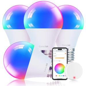 Consciot Smart Light Bulbs with Remote Control, LED Light Bulb That Compatible with Alexa & Google Home A19 E26 2.4Ghz WiFi Light Bulbs 60 watt Equivalent 800lm Dimmable 4 Pack
