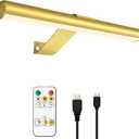 Picture Light Rechargeable Wireless Painting Lights with Remote Control, Battery Operated Art Display Lamp Full Metal Dartboard Light,300LM Dimmable Accent Light for Picture Portrait on Wall (13inch Standard 1-Pack, Gold)