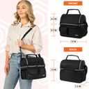 opux Insulated Lunch Bag Women Men, Dual Compartment Leakproof Lunch Box Adults Kids, Double Decker Meal Prep Bento Lunch Cooler Tote with Shoulder Strap for Work Office School Travel, Black