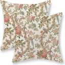 Chinoiserie Pillow Covers 22x22 Set of 2 Pink Green Bird Floral Throw Pillows Vintage Pink Flower Bird Decorative Pillow Cases Outdoor Chinoiserie Decor Farmhouse Cushion Case for Couch Sofa