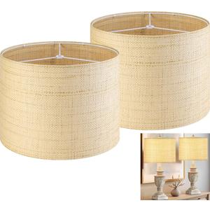 GO&SO Medium Drum Lamp Shades Set of 2 Woven Lampshades, 13" L x 13" H (E26 Spider),Farmhouse Lampshades for Table Lamp & Bedside Lamps, Replacement Lamp Shade In Hand Crafted,Easy Assembly Required