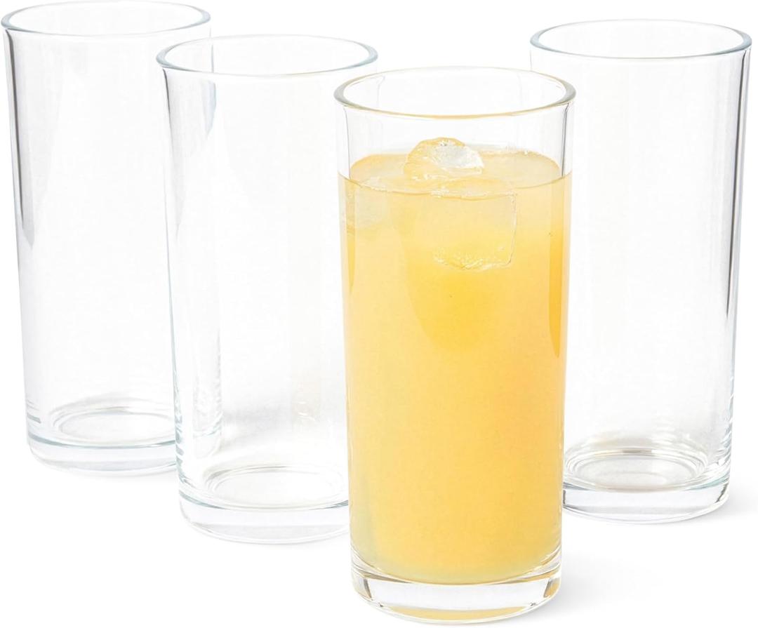 Amazon Basics Drinking Glasses, Dishwasher-Safe, 15 oz., 4-Piece Set