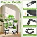 iDavosic.ly 6 Tier Folding Plant Stand Indoor Outdoor with Grow Light, Tiered Corner Flower Holder Shelf with Plastic Tray, Metal Orchid Display Rack for Patio Porch Living Room Garden Balcony, Black