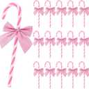 Soulchen 36 Pcs Christmas Glitter Candy Cane Ornaments with Bows Plastic Sparking Candy Cane Decoration Christmas Tree Hanging Ornaments Crafts for Xmas Tree Holiday Festive Party Supplies Home (Pink)