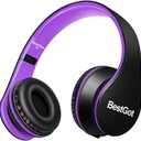 Kids Headphones BG6002 Children Headphones for Kids Boys Adult with Microphone Volume Control Foldable Headset with 3.5mm Plug Removable Cord (Black/Purple)