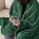 MIULEE Fleece Throw Blanket for Couch 300GSM Super Soft Lightweight Plush Striped, Dark Green Warm Cozy Breathable Ribbed Blanket for Bed/Sofa, Throw Size 50"x60"