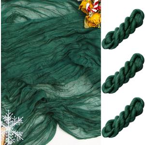 FEXIA 3 Pack Emerald Green Table Runner 35x120 Inches for Baby Shower Decoration Gauze Rustic Table Runner for Wedding Party First Communion Centerpiece Engagement Bridal Shower Boho Decoration