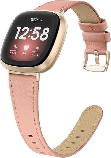 EDIMENS Leather Bands Compatible for Fitbit Versa 3 / Fitbit Versa 4 / Fitbit Sense for Women Men, Genuine Leather Bands Replacement Wristbands Straps Compatible with Versa 3 / Versa 4 / Sense