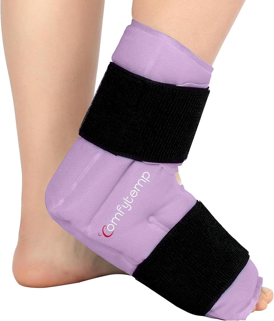 Comfytemp Large Ankle Foot Ice Pack Wrap for Plantar Fasciitis Relief, FSA Eligible HSA, Feet Brace for Sprained Ankle, Heel Spur, Swelling, Tendonitis, Pain, Hot & Cold Therapy, 1 Pack (Purple)