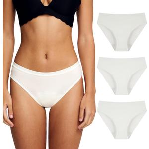 Battewa Leak Proof Underwear for Women Incontinence Underwear Teens Ladies Cotton Leakproof Panties Bikini Absorbent 40ml,3Pack (3White,Large)