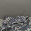 Treatmentex White and Blue Curtains for Bedroom 84" Length Semi-Sheer Print Leaf Curtains for Living Room Windows, Deep Blue Grommet Top, Size: 52"W x 84"L (Pack of 2)