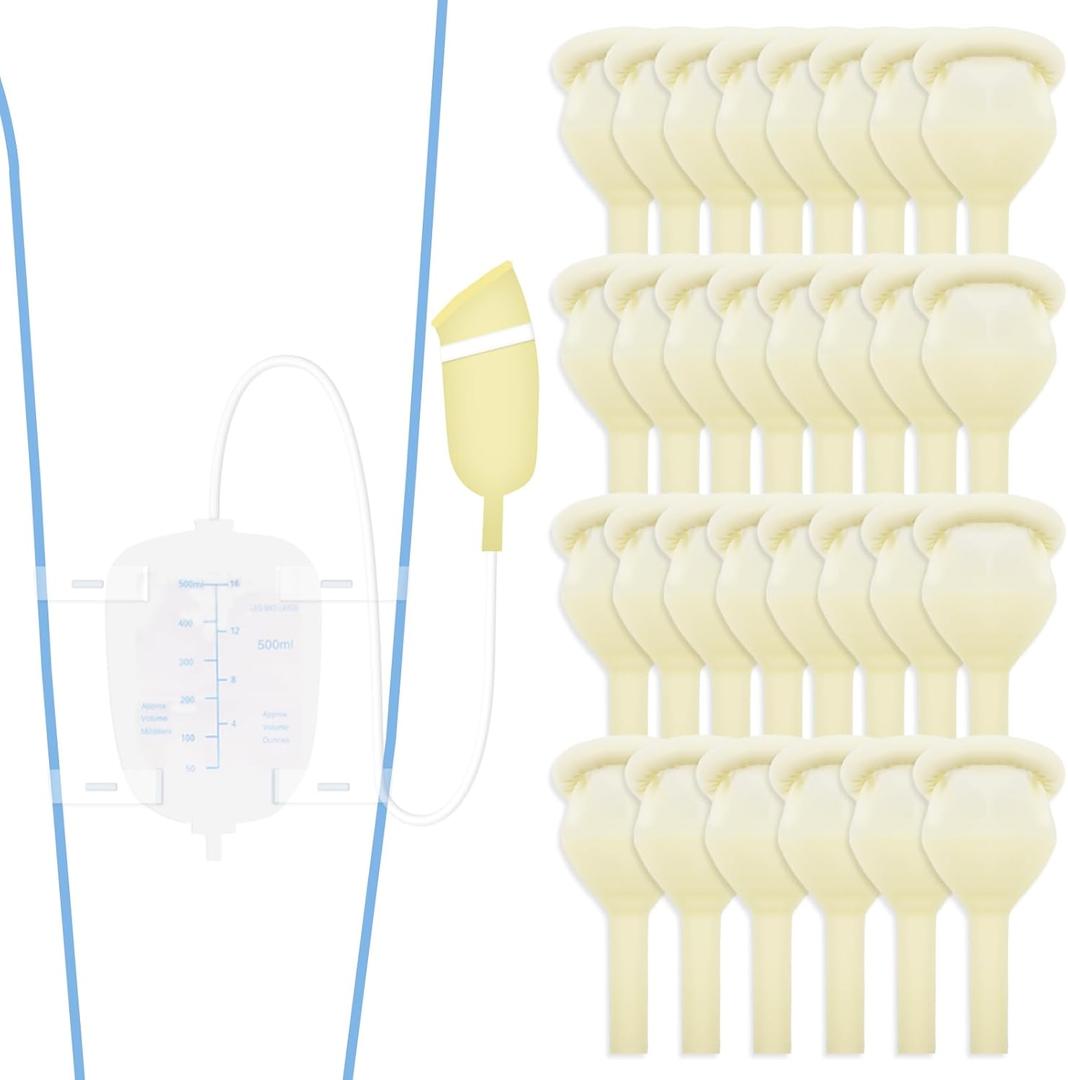 30 PCS Latex Condom Catheter External Self-Sealing Set, Easy Donning, Day and Night Use Quick and Easy Drainage, No Reflux, No Leakage (30pcs/30mm/1.18inch)